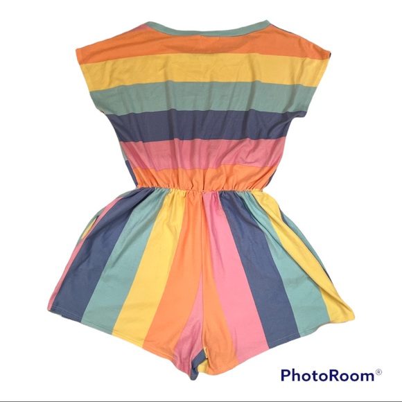 Pastel Rainbow Colored Shorts Romper - Picture 2 of 2
